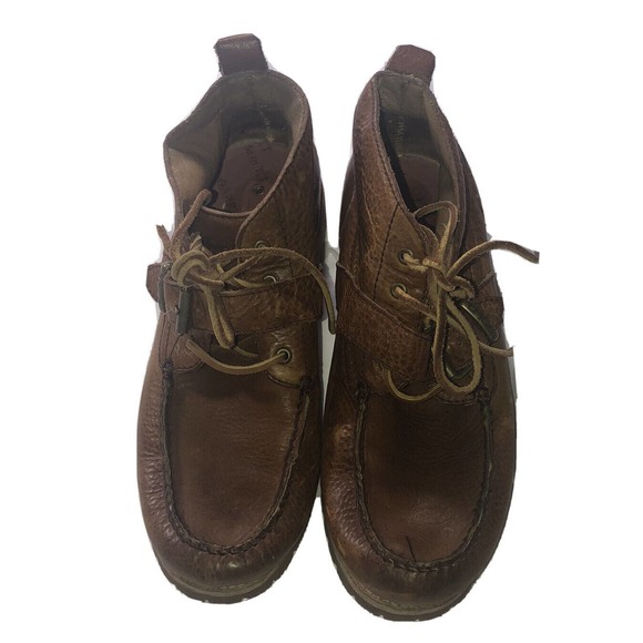 Ralph Lauren Polo Redding‎ Brown Leather Lace-Up Buckle Moc Toe Boots Size 9.5 - Picture 1 of 11
